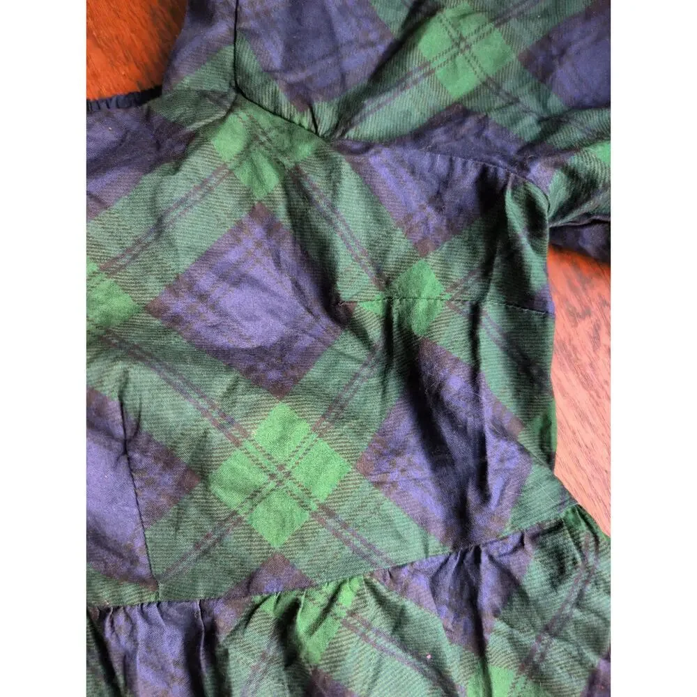 New Old Navy Plaid Peplum L Crop Puff Sleeve Green Blue Smocked Cottagecore